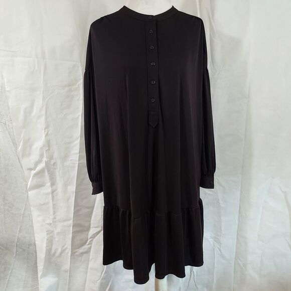 Elizabeth and James Button Front Tunic Dress Black Long Sleeve Size 2X Ruffle - Picture 3 of 14